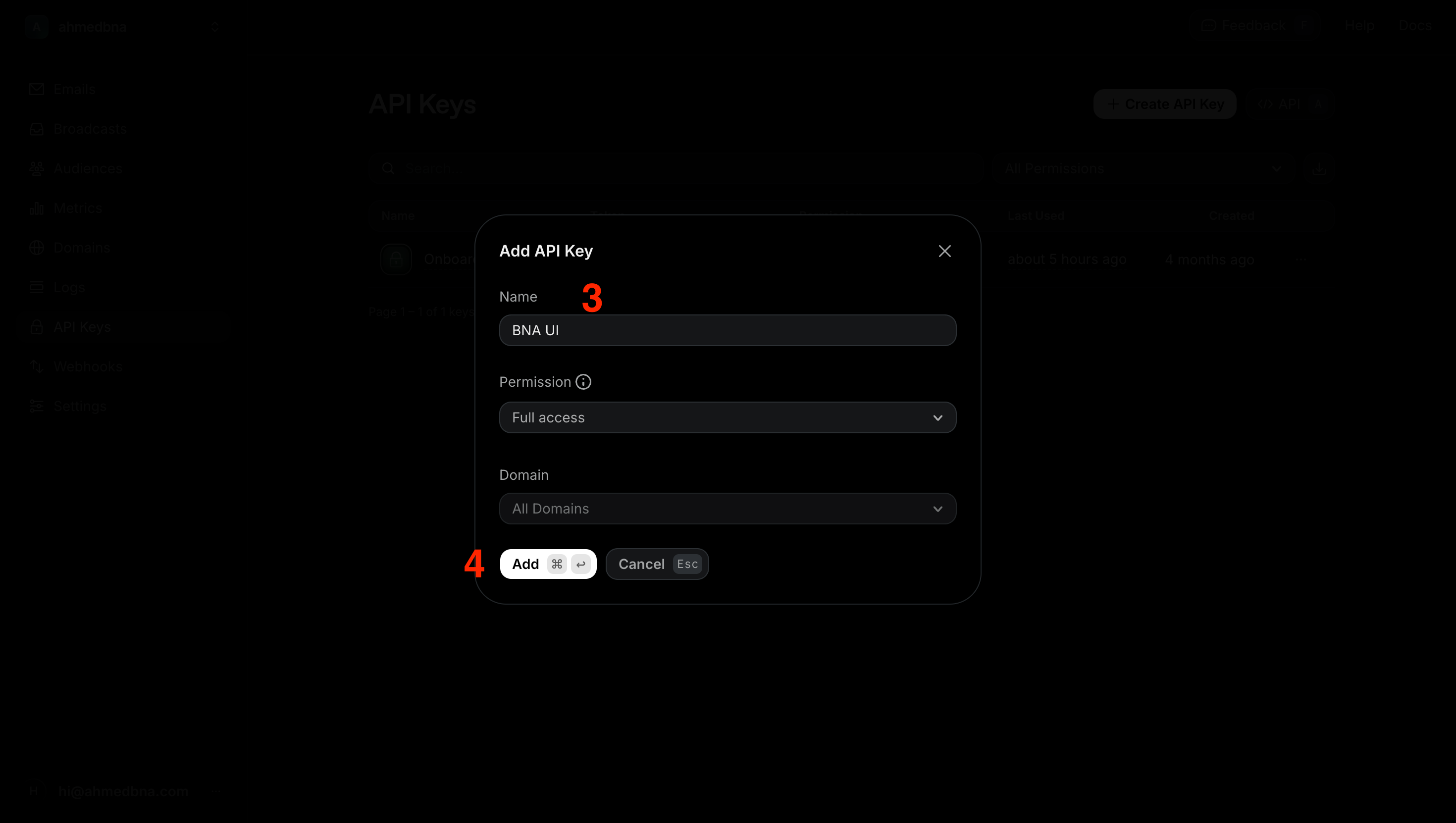 Configure new API Key options